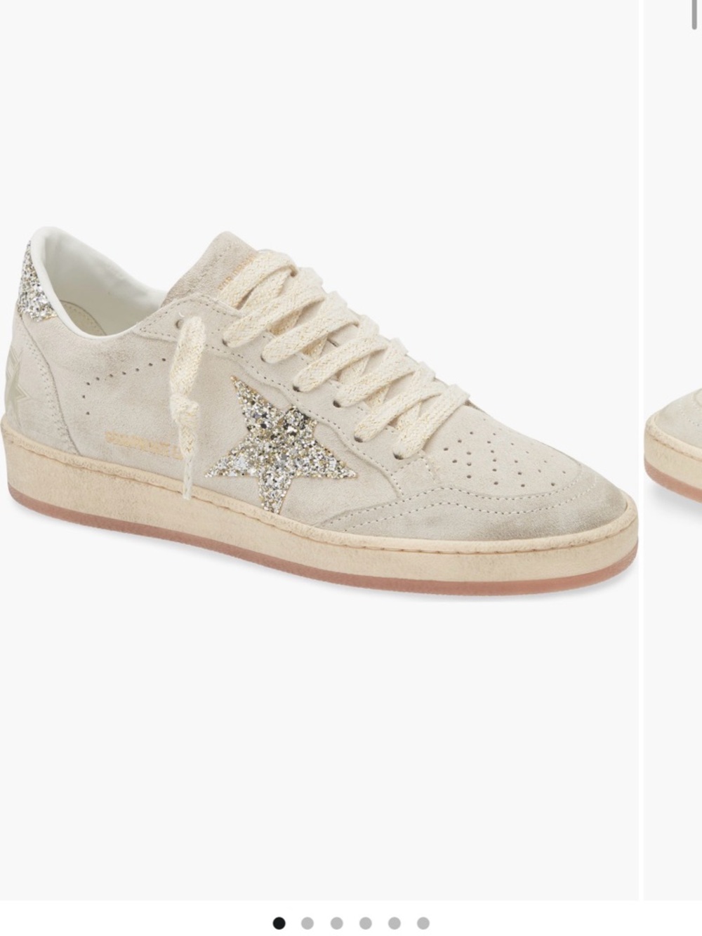 Golden Goose Cream Suede Low-Top Sneakers with Glitter Star